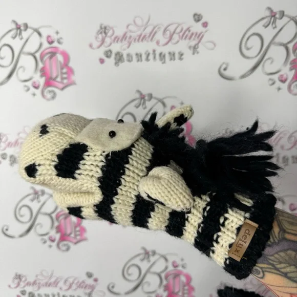Delux mittens zebra wool thick warm animal puppet style cute winter gloves y2k - Picture 10 of 15